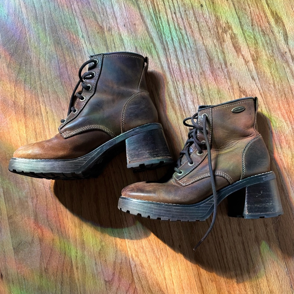 Vintage 90s Skechers heeled brown boots y2k chunky 7.5